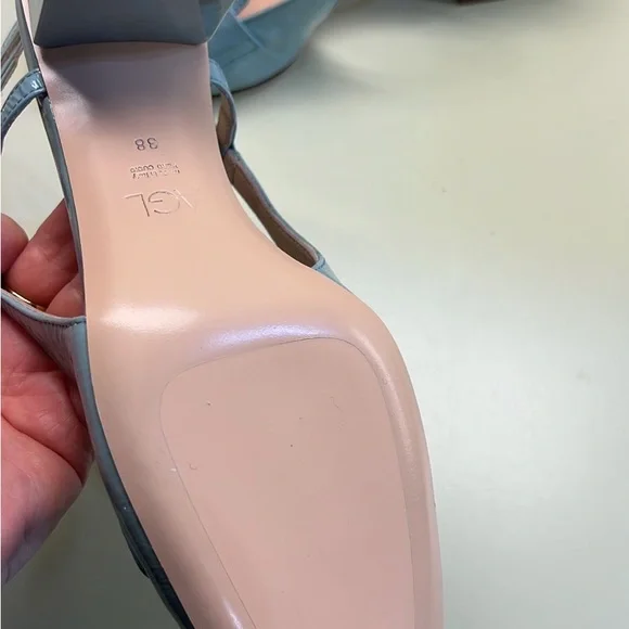 AGL baby blue Leather Square Toe Slingback Low Heel ShoesQuiet Luxury NWT